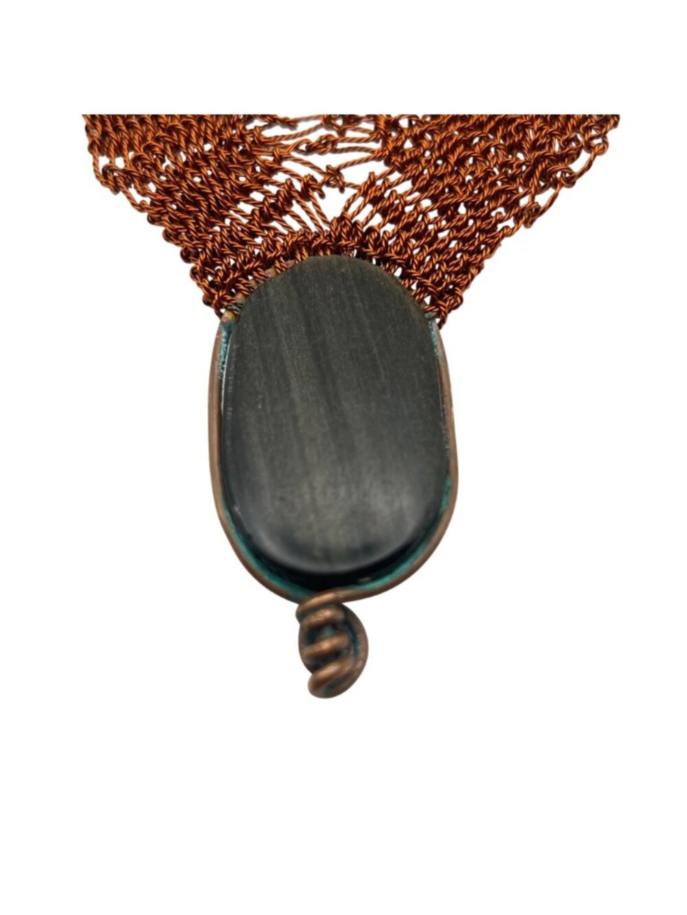 Handmade Copper Wire Wrapped Silver Sheen Obsidian Necklace Boho Statement - Picture 5 of 11
